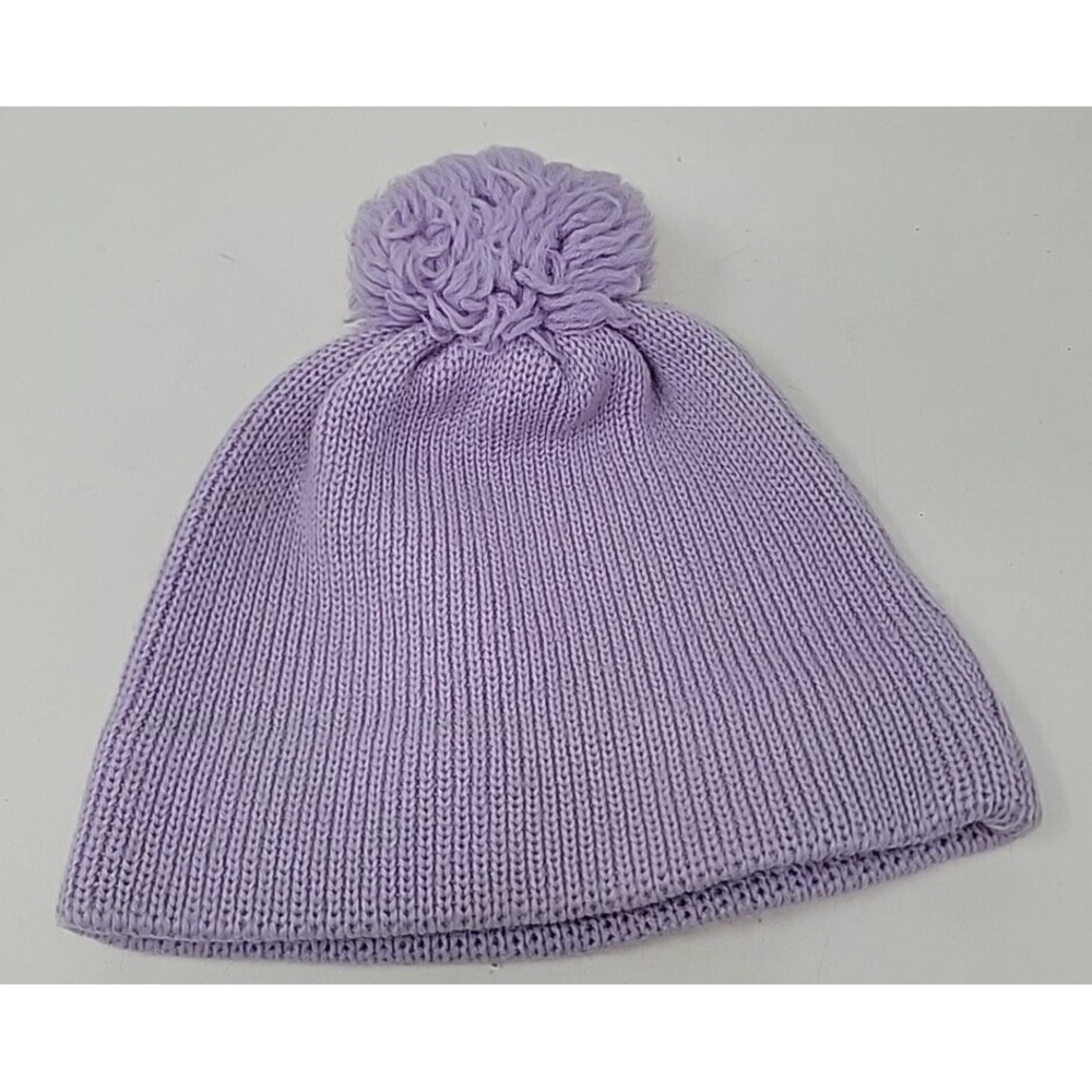 VINTAGE Meister Beanie Hat Cap One Size Knit 100% WOOL Solid Purple Pom Pom